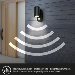 Briloner Udendørs væglampe med sensor 3789015, sort, plast, GU10