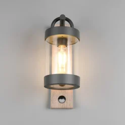 Udendørs væglampe Sambesi, trælook, trykstøbt aluminium, sensor^Trio Lighting Clearance