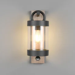Udendørs væglampe Sambesi, trælook, trykstøbt aluminium, sensor^Trio Lighting Clearance