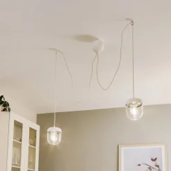 UMAGE Acorn hængelampe, hvid/stål, 2 lyskilder