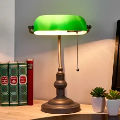 Verda iøjnefaldende banklampe med fod i antikbrun^Clayre&Eef Outlet