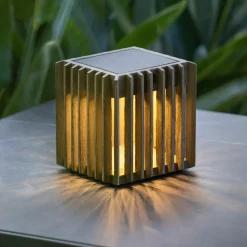 Verti LED solcellebordlampe, teakgrå, 3.000 K, 300 lm^Les Jardins Best