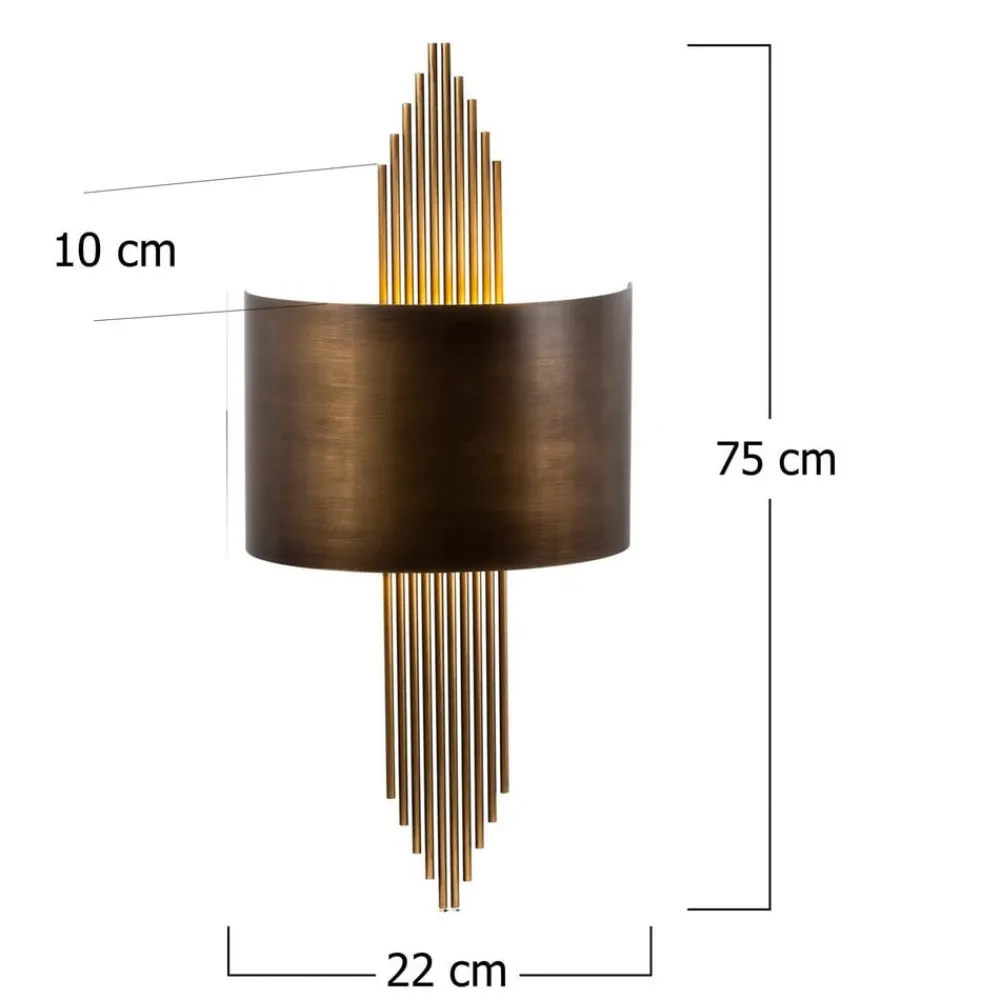 Opviq Væglampe 619-A, antik guldfarve, metal, højde 75 cm