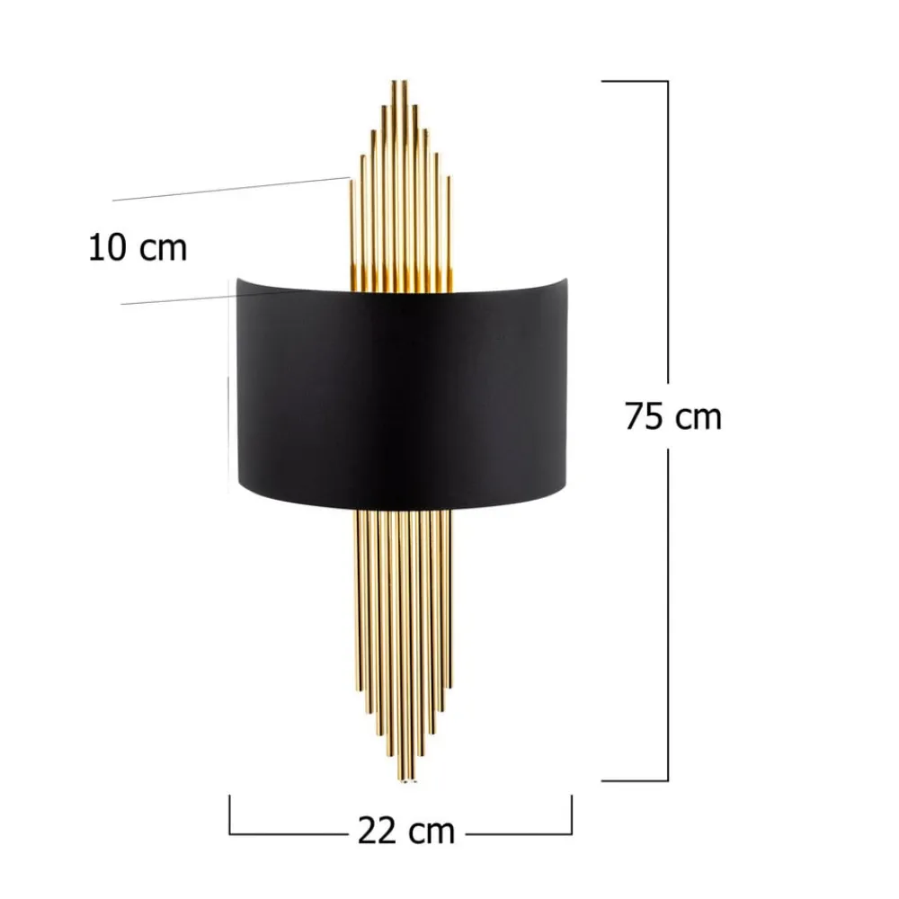 Opviq Væglampe 616-A, sort med gyldne stænger