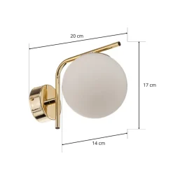 Domiluce Væglampe Aurora, guldfarvet, glas, 17 cm høj, kugle, E14