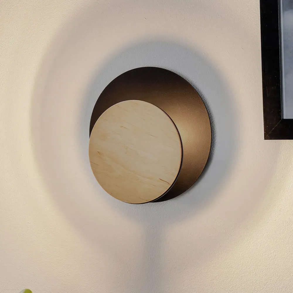 Væglampe Circle i sort med trædekorplade^EMIBIG LIGHTING Discount