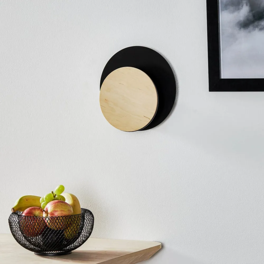 Væglampe Circle i sort med trædekorplade^EMIBIG LIGHTING Discount