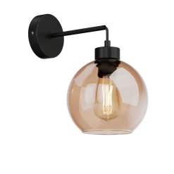 TK Lighting Væglampe Cubus, sort/rav, glas, Ø 18 cm, E27