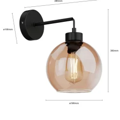 TK Lighting Væglampe Cubus, sort/rav, glas, Ø 18 cm, E27