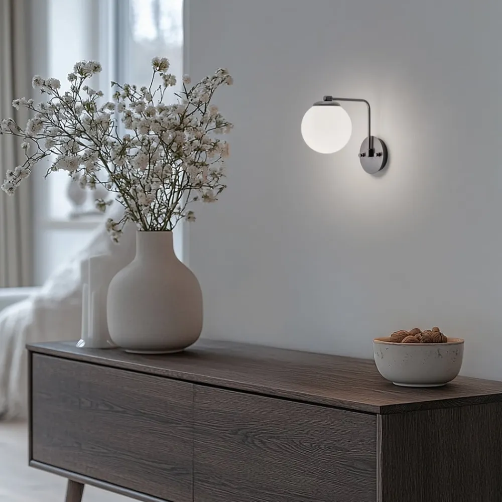 Opviq Væglampe Daisy, sort, glas, højde 22 cm, E27