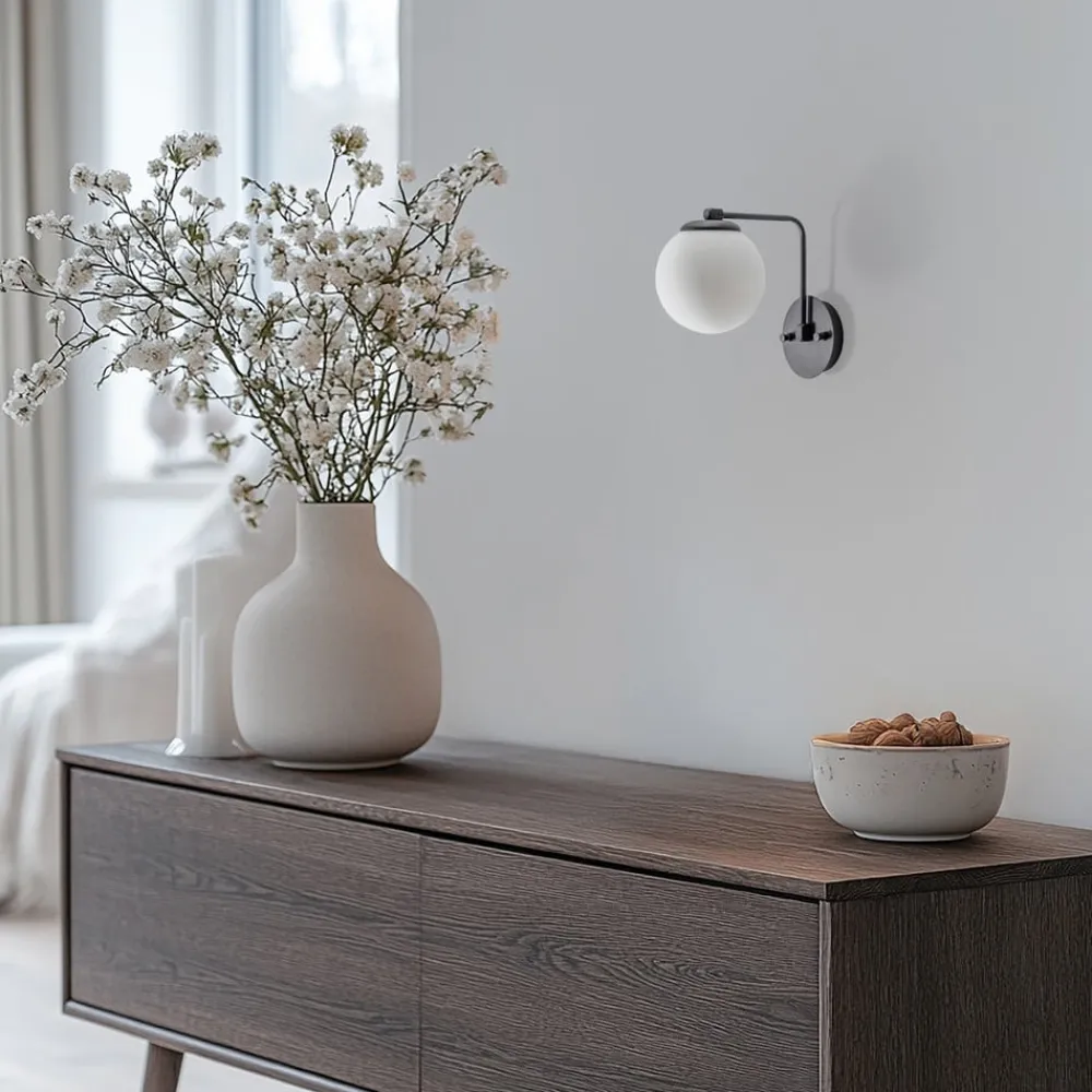 Opviq Væglampe Daisy, sort, glas, højde 22 cm, E27