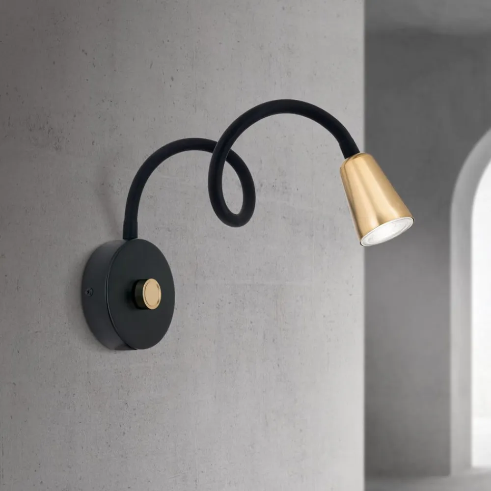 ORION Væglamper|Spotlights>Væglampe Dotty, messingfarvet, fleksibel arm, dæmper, GU10