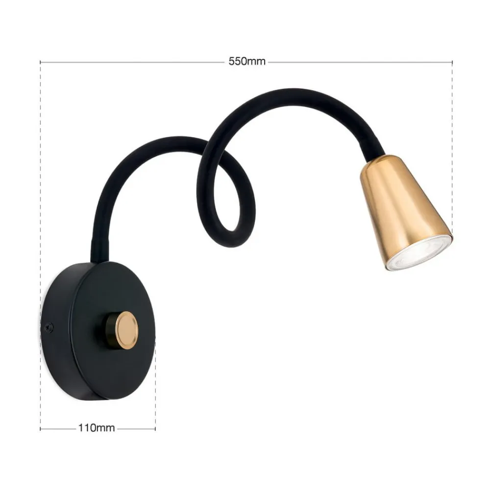 ORION Væglamper|Spotlights>Væglampe Dotty, messingfarvet, fleksibel arm, dæmper, GU10