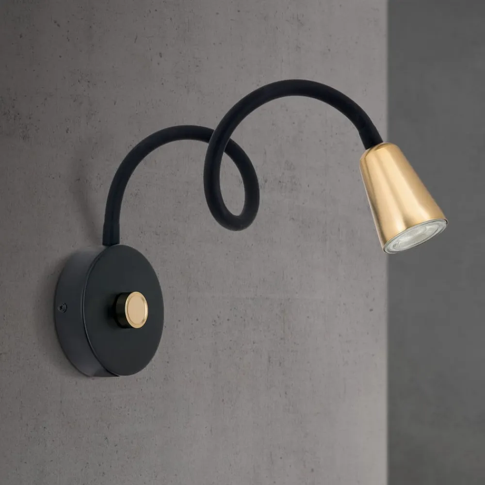 ORION Væglamper|Spotlights>Væglampe Dotty, messingfarvet, fleksibel arm, dæmper, GU10