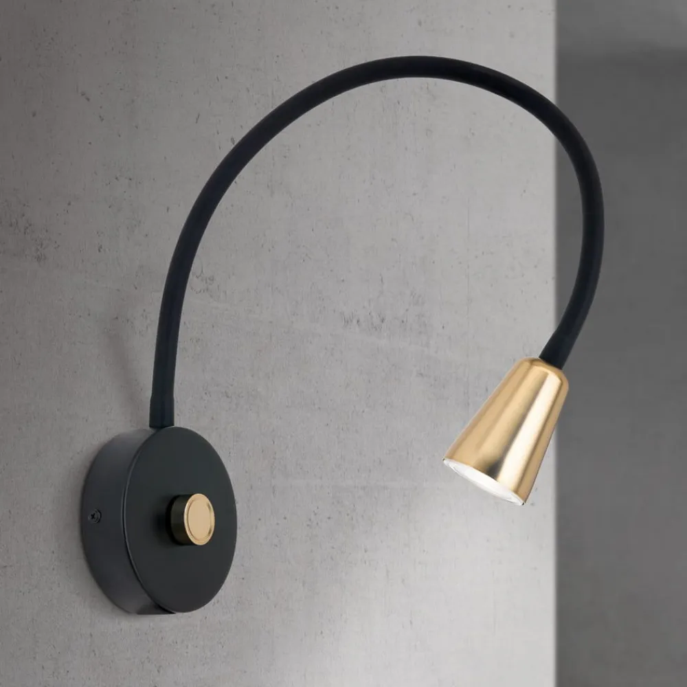 ORION Væglamper|Spotlights>Væglampe Dotty, messingfarvet, fleksibel arm, dæmper, GU10