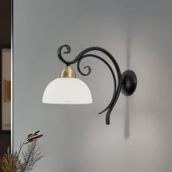 Luminex Væglamper>Væglampe Flora, en glasskærm, sort/messing