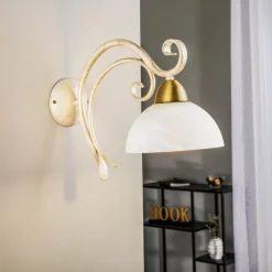 Luminex Væglamper>Væglampe Flora, en glasskærm, hvid/messing