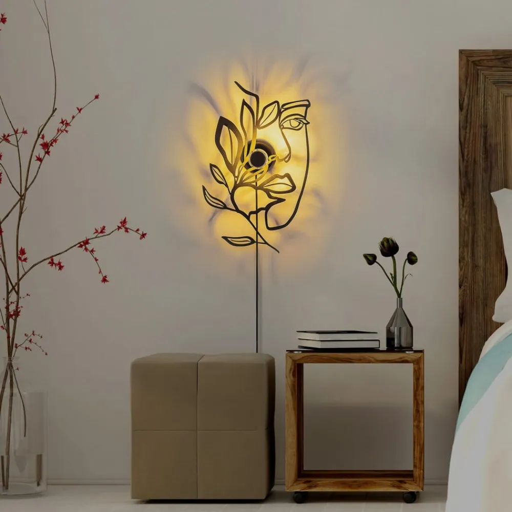 Opviq Gang|Væglamper>Væglampe Flower Faced, sort, metal, 54 x 34 cm, stik