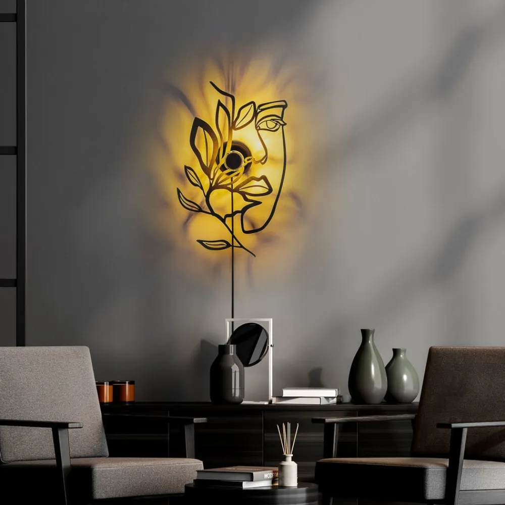 Opviq Gang|Væglamper>Væglampe Flower Faced, sort, metal, 54 x 34 cm, stik