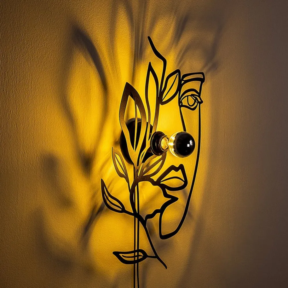 Opviq Gang|Væglamper>Væglampe Flower Faced, sort, metal, 54 x 34 cm, stik