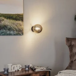 EMIBIG LIGHTING Væglampe Glassy, sort, grafit, glas, E14, Ø 14 cm