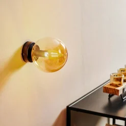 EMIBIG LIGHTING Væglampe Glassy, sort, ravfarvet, glas, E14, Ø 14 cm