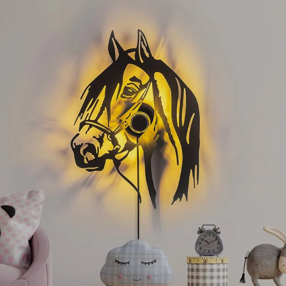 Væglampe Horse, sort, metal, 57 x 41 cm, stikledning^Opviq Best