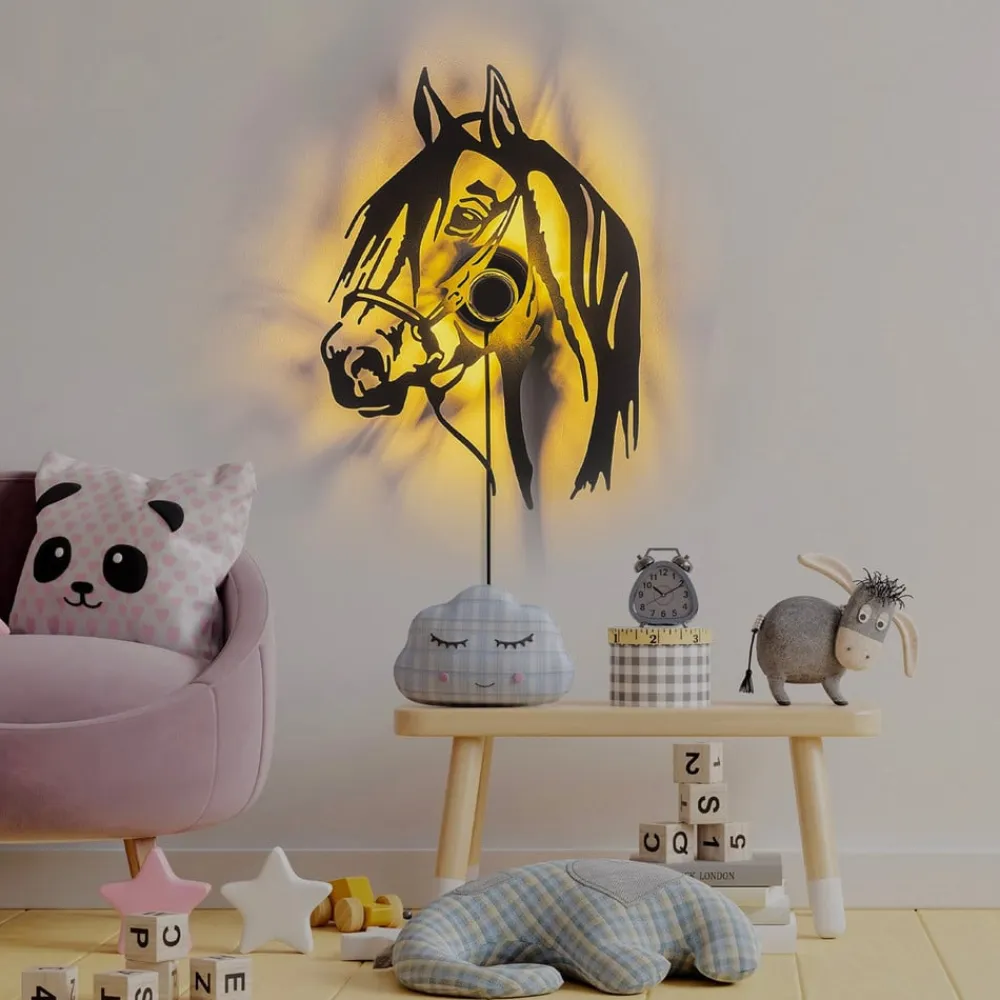 Væglampe Horse, sort, metal, 57 x 41 cm, stikledning^Opviq Best