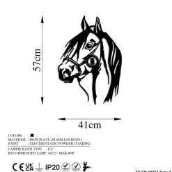 Væglampe Horse, sort, metal, 57 x 41 cm, stikledning^Opviq Best