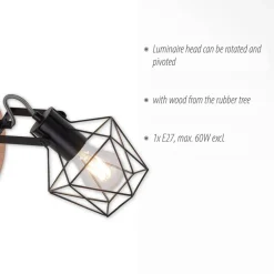 JUST LIGHT. GmbH Væglampe Jaro justerbar sort/træ 1-lys