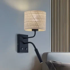 Luminex Væglamper|Væglamper>Væglampe Jovin 1 lyskilde med spot, rattan skærm