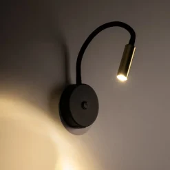 Væglampe Lagos USB, sort/guld, 27 cm, læselampe, G9^TK Lighting Outlet