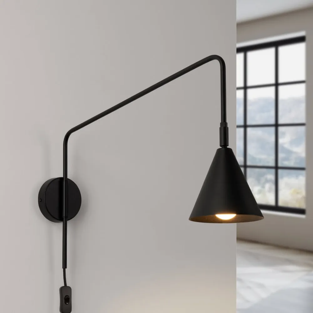 SOLLUX LIGHTING Væglampe LYS, sort, Ø 14 cm, metal, stik, E14