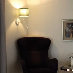 Duolla Væglamper>Væglampe med rulle, stof, hvid/sage, læselampe