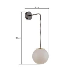 Væglampe Ognis K1 med kugleformet skærm, sort/guld^EMIBIG LIGHTING