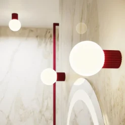 Væglampe ORBI, mørkerød, glas/metal, Ø 12 cm, IP44, G9^SOLLUX LIGHTING Outlet