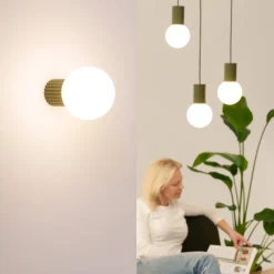 Væglampe ORBI, olivengrøn, glas/metal, Ø 12 cm, IP44, G9^SOLLUX LIGHTING Online