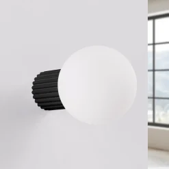 SOLLUX LIGHTING Væglampe ORBI, sort, glas/metal, Ø 12 cm, IP44, G9