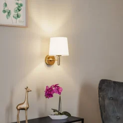 Argon Væglamper|Væglamper>Væglampe Polo Plus tekstilskærm, messing/creme