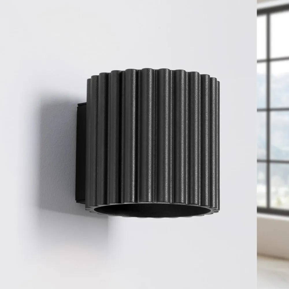 SOLLUX LIGHTING Væglampe RIBLA, sort, Ø 10 cm, metal, G9