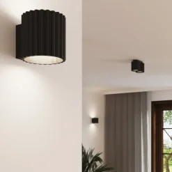 SOLLUX LIGHTING Væglampe RIBLA, sort, Ø 10 cm, metal, G9