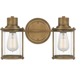 QUOIZEL Væglampe Riggs IP44, antik messing, 2 lys