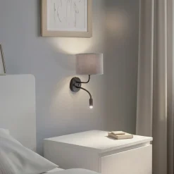 Væglampe Roller, fløjl grå, sort, med læselampe^Duolla Outlet
