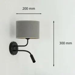 Væglampe Roller, fløjl grå, sort, med læselampe^Duolla Outlet