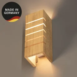 FISCHER & HONSEL Væglampe Shine-Wood, bredde 10 cm, E14, eg/hvid, træ