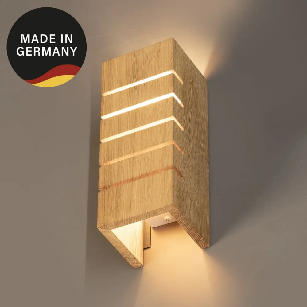 FISCHER & HONSEL Væglampe Shine-Wood, bredde 10 cm, E14, eg/hvid, træ