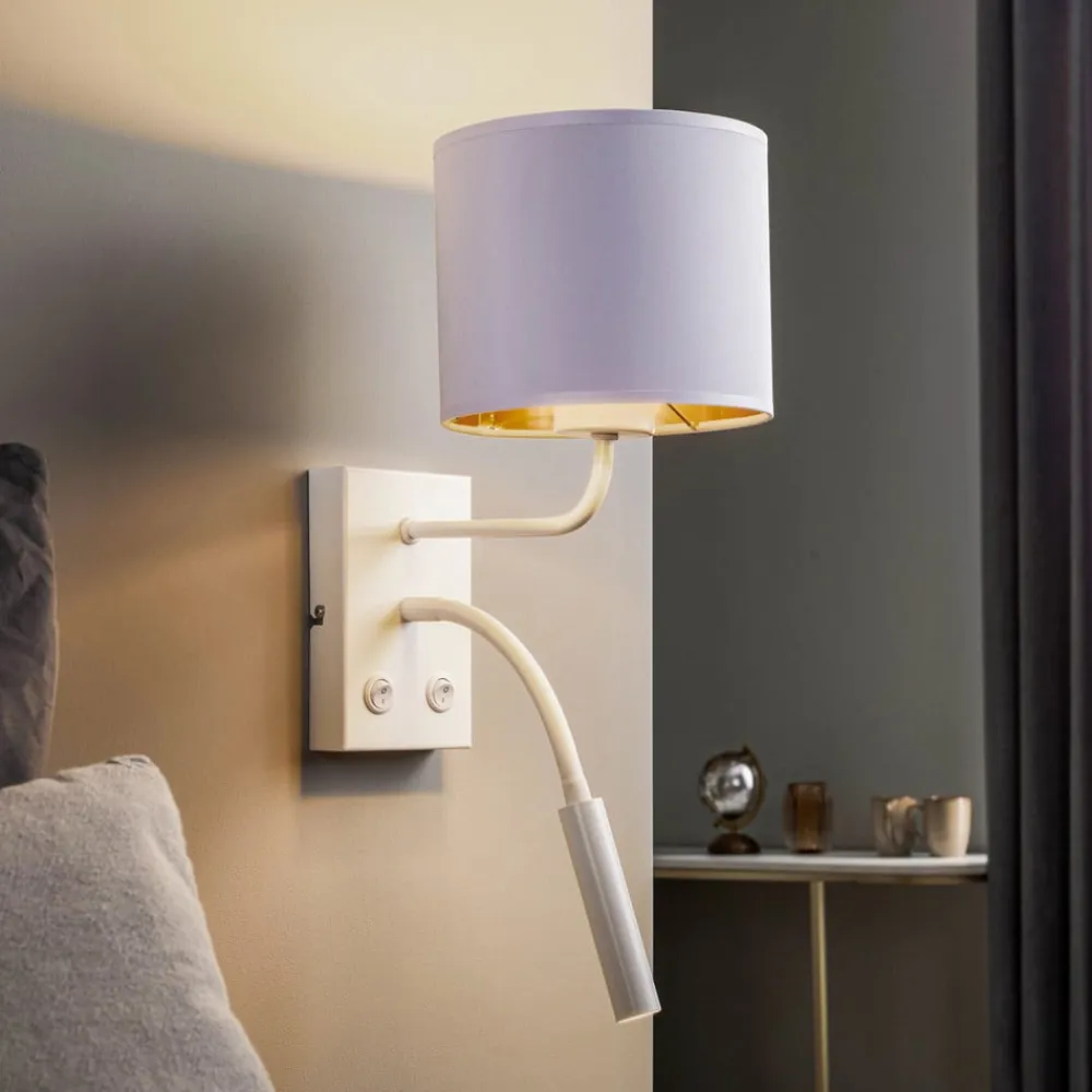 Luminex Væglamper|Væglamper>Væglampe Soho, cylindrisk, læselampe hvid/guld
