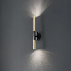 SIGMA Væglampe Sopel Lux, 2 lyskilder, sort/guld, højde 38 cm