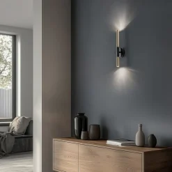 SIGMA Væglampe Sopel Lux, 2 lyskilder, sort/guld, højde 38 cm