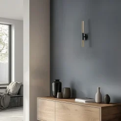 SIGMA Væglampe Sopel Lux, 2 lyskilder, sort/guld, højde 38 cm